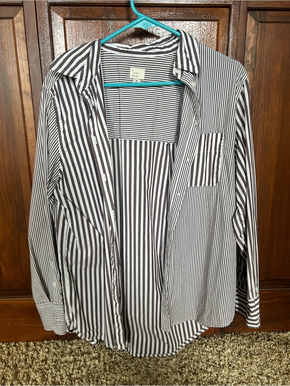 a new day Black & White Vertical Stripe Button-Down Shirt